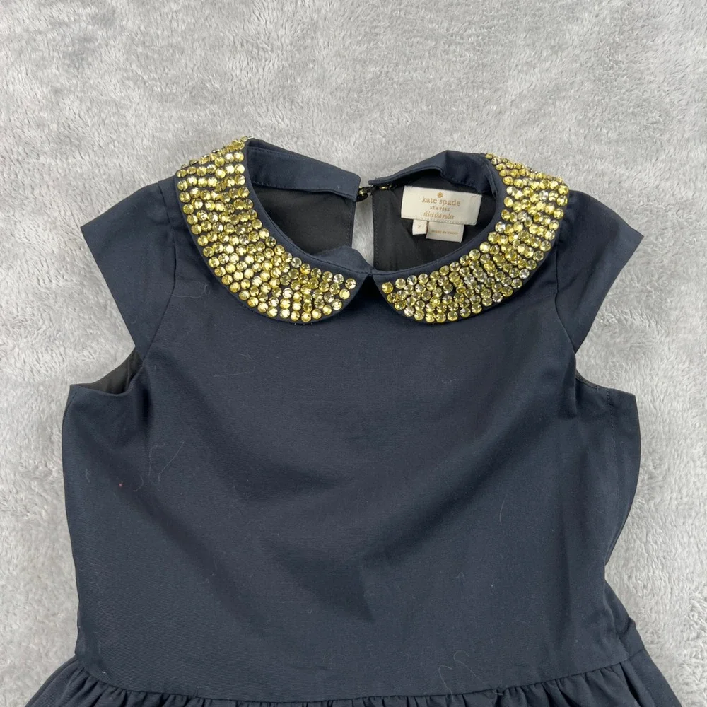 Kate Spade Embellished Collar Fit & Flare Dress 7 Black Girls Party Preppy